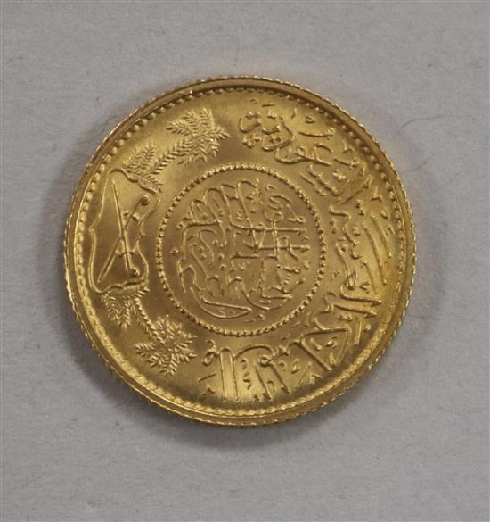 A Saudi Arabian gold one guinea coin, 1950, 7.98g, prooflike